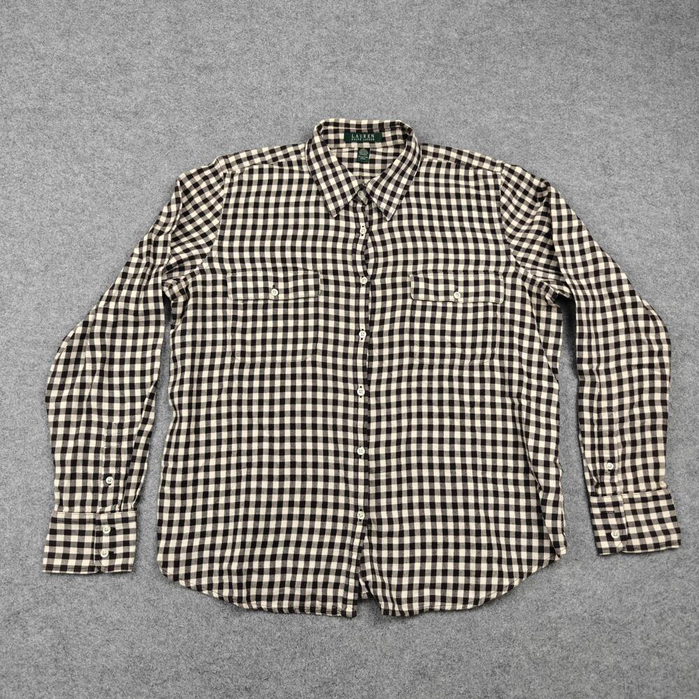 Lauren Ralph Lauren Shirt Womens XL Black Check Flannel Long Sleeve Button-Up
